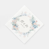 Modern Elegant Watercolor Floral Monogram Wedding Serviette (Ecke)