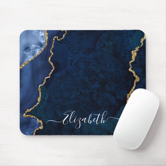 Modern Elegant Watercolor Marble Blue Geode Gold Mousepad (Mit Mouse)