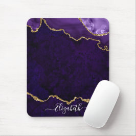 Modern Elegant Watercolor Marble Geode Purple Gold Mousepad