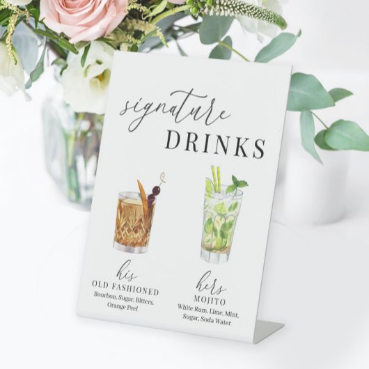 Modern Elegant Watercolor Signature Drinks Sockelschild