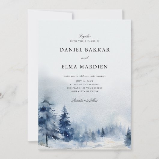 Modern Elegant Watercolor Winter wedding Einladung (Vorderseite)