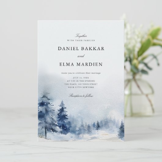 Modern Elegant Watercolor Winter wedding Einladung (Stehend Vorderseite)