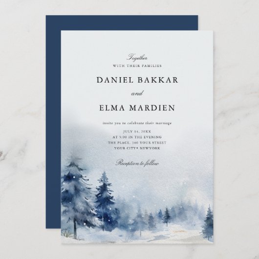 Modern Elegant Watercolor Winter wedding Einladung (Vorne/Hinten)