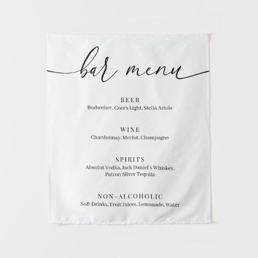 Modern Elegant Wedding Bar Menu Wandteppich (Vorderseite)