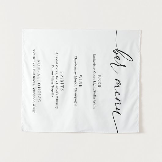 Modern Elegant Wedding Bar Menu Wandteppich (Vorderseite (Horizontal))
