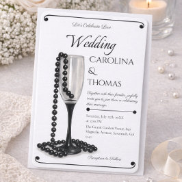 Modern Elegant Wedding Invitation Black Pearl Einladung