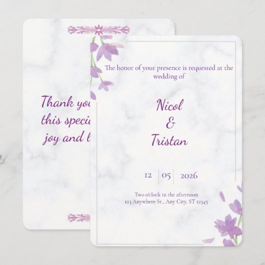 Modern Elegant Wedding Invitation Einladung (Vorne/Hinten)