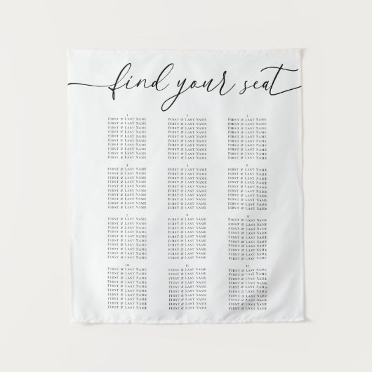 Modern Elegant Wedding Seating Chart for 12 Tables Wandteppich (Vorderseite)