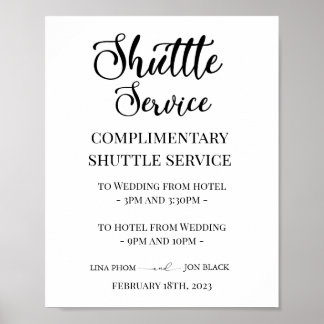 Modern Elegant Wedding Shuttle Service Sign Poster