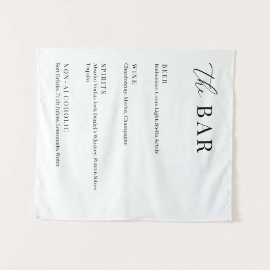 Modern Elegant Wedding The Bar Menu Wandteppich (Vorderseite (Horizontal))
