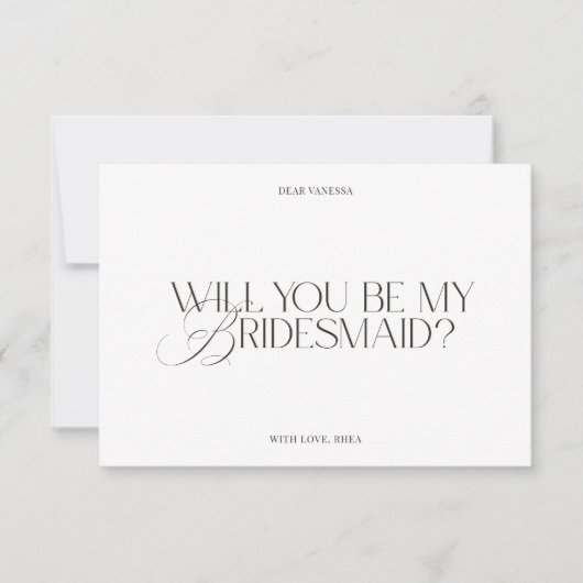Modern Elegant White Bridesmaid Proposal Card Einladung (Vorderseite)
