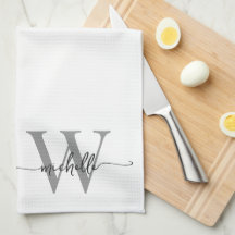Modern Elegant White Gray Monogram Name Script