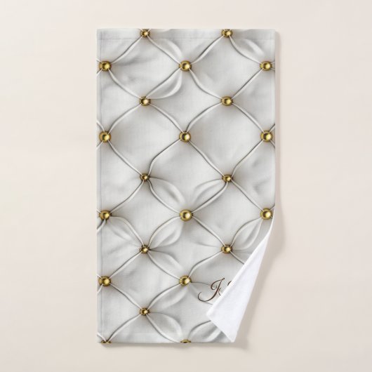 Modern Elegant White Leather Tufted Gold Badhandtuch Set (Handtuch)