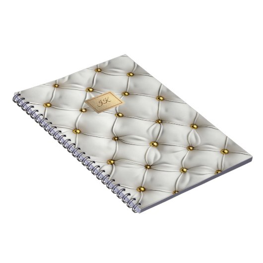 Modern Elegant White Leather Tufted Gold Notizblock (Rechte Seite)