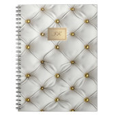 Modern Elegant White Leather Tufted Gold Notizblock (Vorderseite)