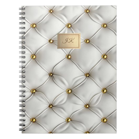 Modern Elegant White Leather Tufted Gold Notizblock (Vorderseite)
