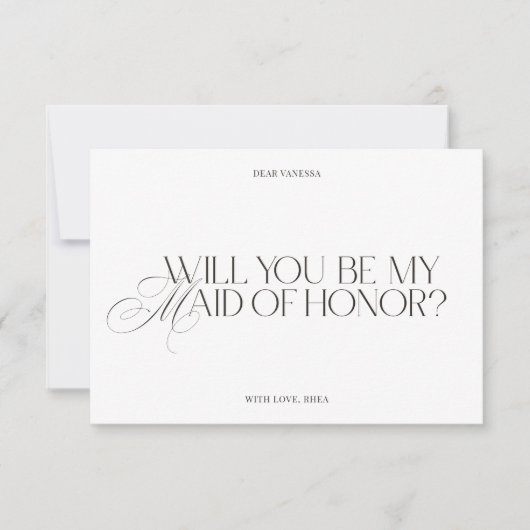 Modern Elegant White Maid of Honor Proposal Card Einladung (Vorderseite)