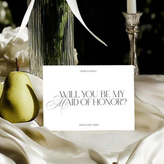Modern Elegant White Maid of Honor Proposal Card Einladung