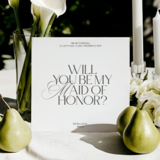 Modern Elegant White Maid of Honor Proposal Card Einladung