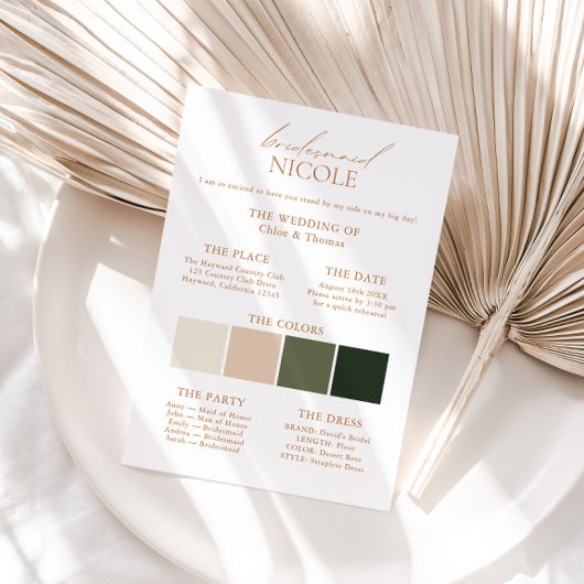 Modern Elegante Color Palette Bridesmaid Info Card Einladung