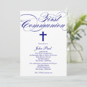 Modern Elegante Cross Kommunion Einladung für Jung (Stehend Vorderseite)