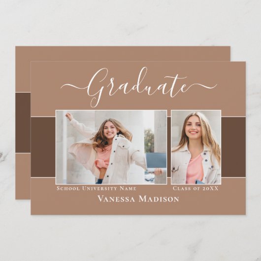 Modern | Elegante Earth Tone 2 Foto Abschluss Ankündigung (Vorne/Hinten)