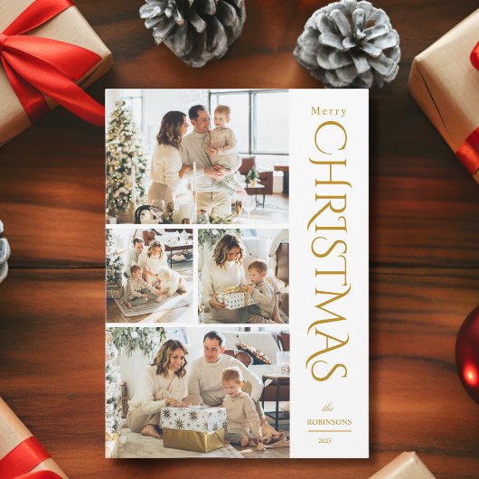 Modern Elegante Gold Four Foto Collage Weihnachten