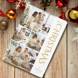 Modern Elegante Gold Four Foto Collage Weihnachten<br><div class="desc">Senden Sie Ihren Lieben einen Urlaub Grüße und teilen Sie die Highlights Ihres Lebens in diesem Jahr mit diesen eleganten 4 Foto Collage Weihnachtskarten! Das Design enthält vier Fotovorlagen auf dem links der Karte, mit moderner Typografie auf der rechten Seite, die "Frohe Weihnachten" lesen. Einfache Anpassung von Fotos und Texten....</div>