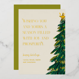 Modern Elegante Green Christmas Tree Sketch Gold Folien Feiertagskarte