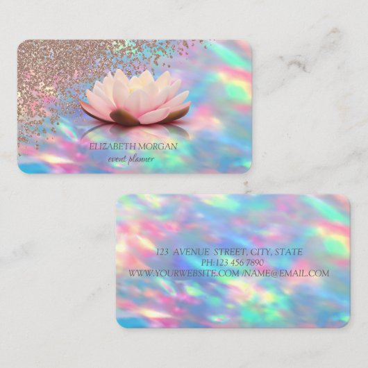 Modern Elegante Iridescent Opal Lotus Visitenkarte (Vorne/Hinten)