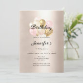 Modern, elegante Luftballon Gold Rosa Einladung (Stehend Vorderseite)