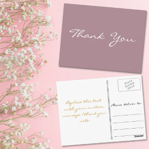Modern Elegante Mauve Imitate Gold Script Vielen D Postkarte