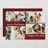 Modern Elegante Red Gold 4 Foto Weihnachten (Vorne/Hinten)