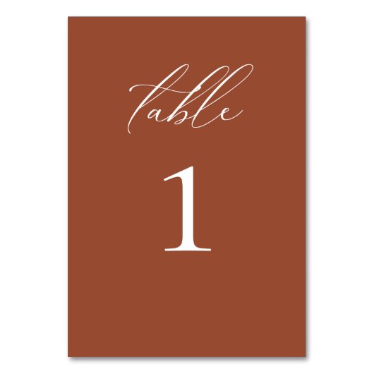Modern Elegante Script Terracotta auf dem Monte Ta Tischnummer (Rückseite)