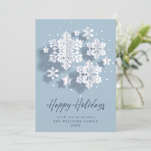 Modern Elegante Snowflake Weihnachten Gruß (Stehend Vorderseite)