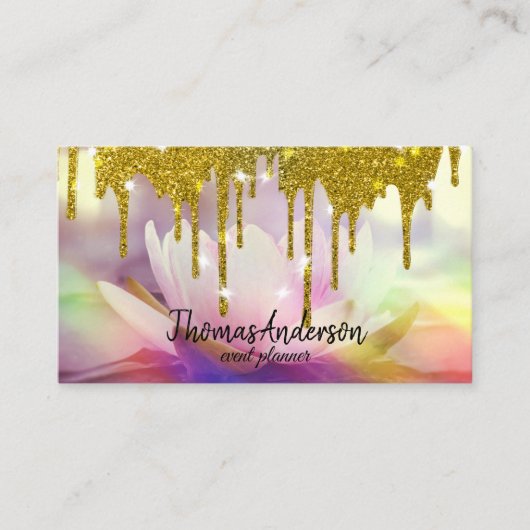 Modern Elegante Stilvolle Gold Glitzer Lotus Visitenkarte (Vorderseite)