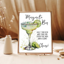 Modern Elegante Watercolor Margarita Bar Sign