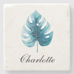 Modern Elegante Watercolor Monstera Pflanze Steinuntersetzer