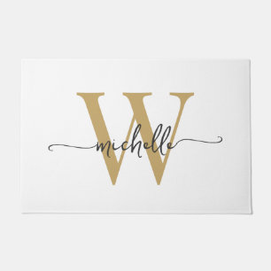 Modern Elegante White Gold Monogram Name Script Fußmatte