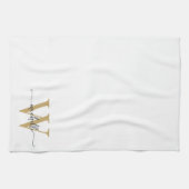 Modern Elegante White Gold Monogram Name Script Geschirrtuch (Horizontal)