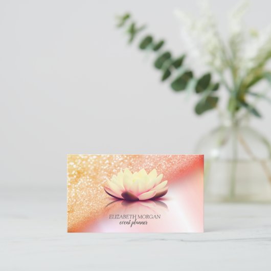 Modern Eleganter Beruflicher Glitzer Bokeh Lotus Visitenkarte (Stehend Vorderseite)