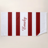 Modern eleganter Burgund Stripes-Muster Name Strandtuch (Vorderseite)