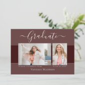 Modern | Eleganter Dusty Rose 2 Foto Abschluss Ankündigung (Stehend Vorderseite)