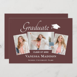 Modern | Eleganter Dusty Rose 3 Foto Abschluss Ankündigung