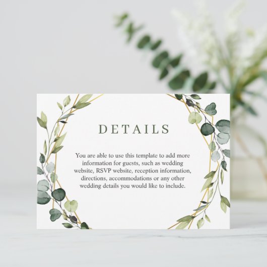 Modern Eleganter Eukalyptus-Wreath-Rahmen Foliage Begleitkarte (Stehend Vorderseite)