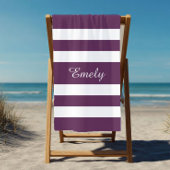 Modern eleganter Lila Streifenmuster Name Strandtuch