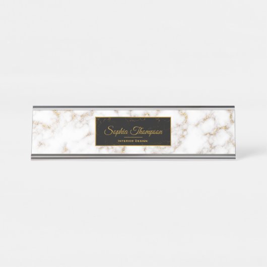 Modern eleganter weißer Goldmarmorname - Namenspla Schreibtischnamensplakette (Vorderseite )