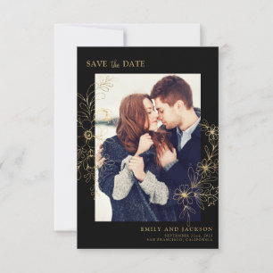 Modern Elegantes Foto Gold Floral Save The Date