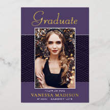 Modern | Elegantes Script 1 Foto Foil Grad Card