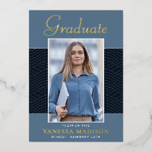 Modern | Elegantes Script 1 Foto Foil Grad Card